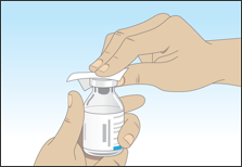 Removing tamper-resistant seal and protective cap from the vial